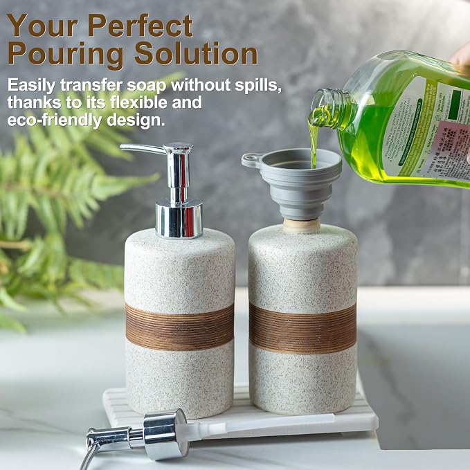 2 Pack Ceramic Soap Dispensers Set, Hand and Dish Soap Dispenser | Shampoo and - Image 2