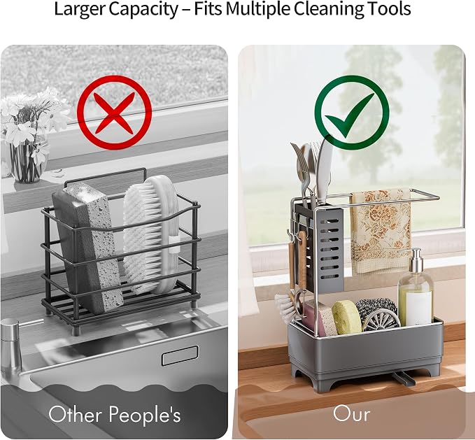 MOUKABAL 2-Tier Sponge Holder for Kitchen Sink, Sink Caddy Organizer Grey - Image 4