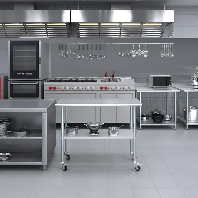 AmGood 48" Long x 24" Deep Stainless Steel Table with Casters