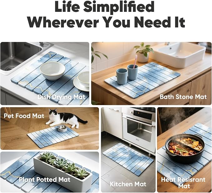 Stone Drying Mat for Kitchen Counter, Quick Diatomaceous Earth Mats for Dishes - Image 7