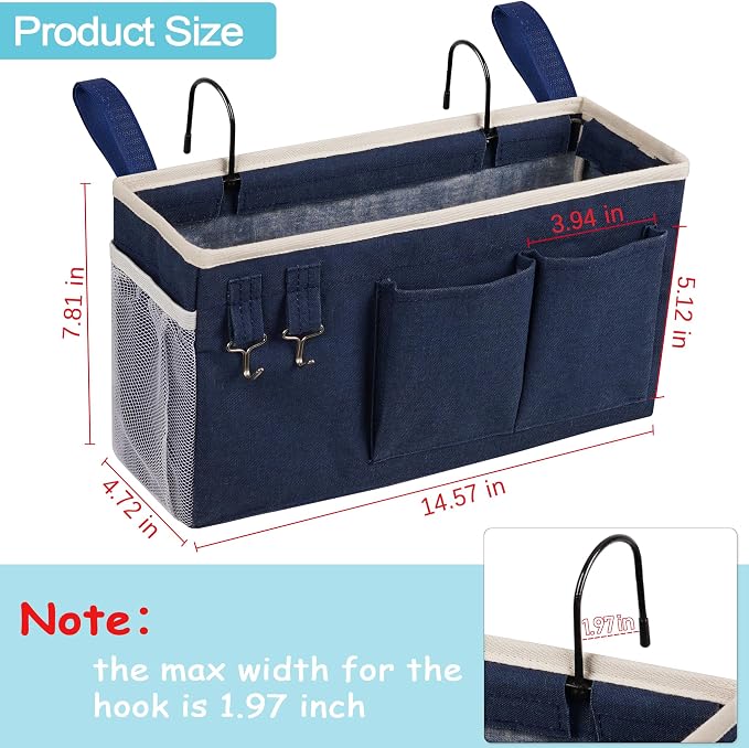 Bedside Caddy, Bedside Storage Bag Hanging Organizer - Image 3
