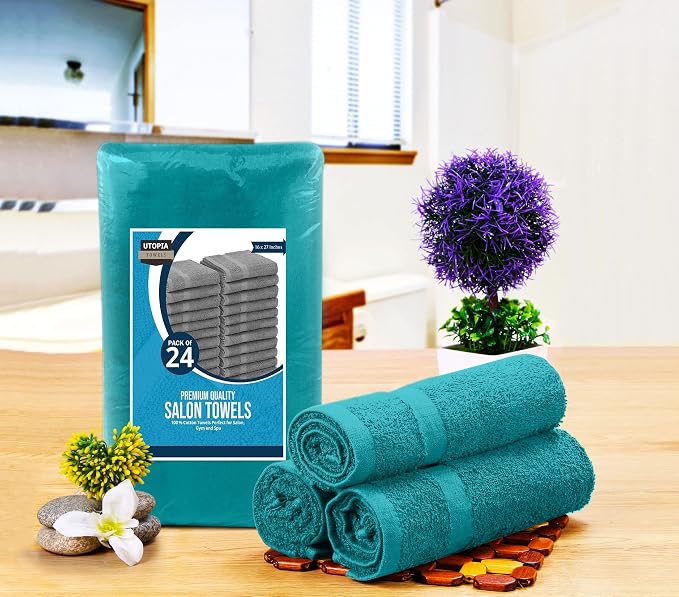 Utopia Towels Salon Towels, 16x27 in, 100% Cotton, Turquoise | Highly Absorbent - Image 2