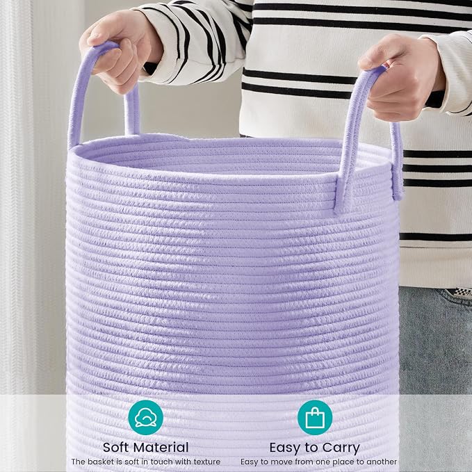 YOUDENOVA Cotton Rope Laundry Hamper Basket, 58L Blanket Basket - Image 4