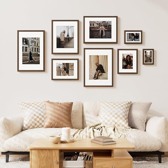 Vittanly 5x7 Picture Frame Set of 2, Solid Wood Frame for Wall or Tabletop, Display Photo 4x6 with Mat or 5x7 without Mat, Brown
