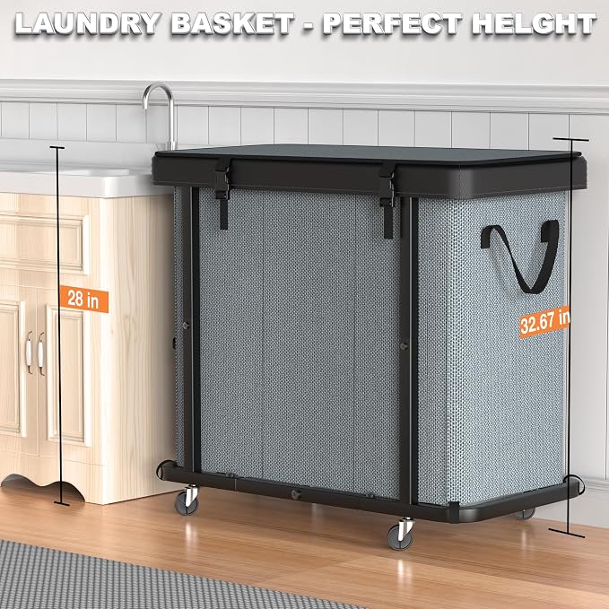 Laundry Basket with Wheels, 230L Laundry Sorter 3 Section - Image 5