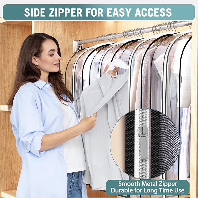 Liuoud Clear Garment Bags for Hanging Clothes 10” Gusseted, 4 Pack, 40” | Suit - Image 3
