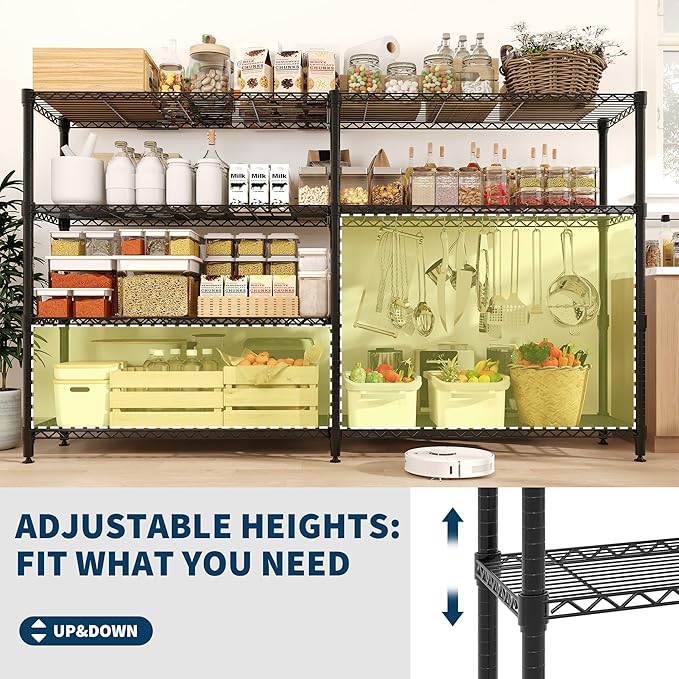 GarveeLife 60" H Storage Shelves L-Shaped 1060 LBS Heavy Duty Metal Shelving 4-Tier Wire Shelving for Corner Storage Rack Adjustable Pantry Shelf for Kitchen Pantry, 60" H x 60" W x 13.8" D