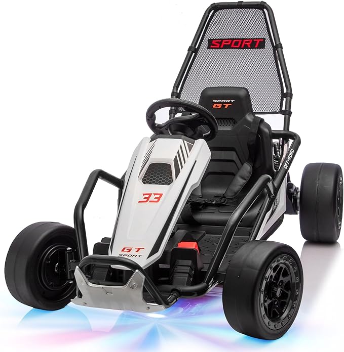 24V 8.5 MPH Electric Go Kart for Kids, 400W Powerful Drift Kart w/Front EVA Wheel & Metal Frame, Ride on Toy w/Music & Lights, Suspension, 2 Speed, 5 Point Harness, Crazy Cart for Ages 6+, Black