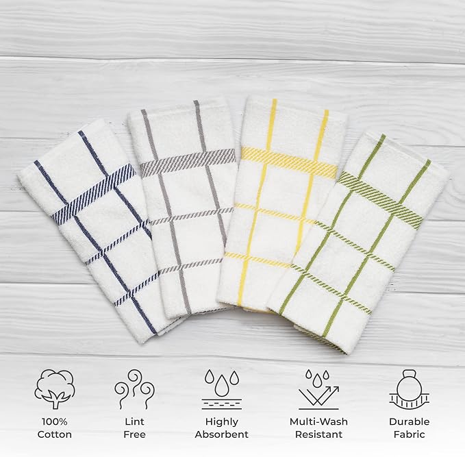 100% Cotton Terry Dish Towels, 4 Pack Checks, 16 x26 Inches, Super Soft and - Image 2