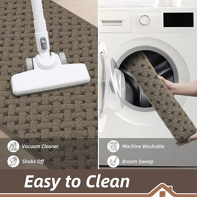 BEQHAUSE Dirt Trapper Door Mat Non-Slip Entryway Rugs Stain Resistant Absorbent Dog Doormats Woven-Look Washable Welcome Floor Doormat for Front Back Door, Muddy Wet Shoes & Paws, 24" x 36", Brown