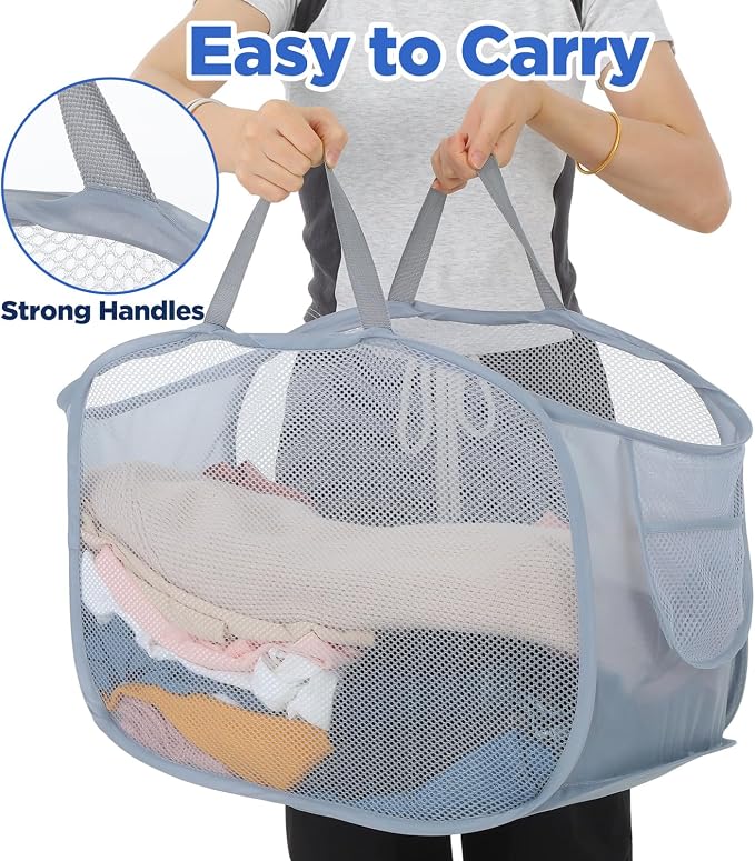 Foldable Laundry Basket Set of 4, Durable Mesh Material, Easy Carry Handles - Image 4
