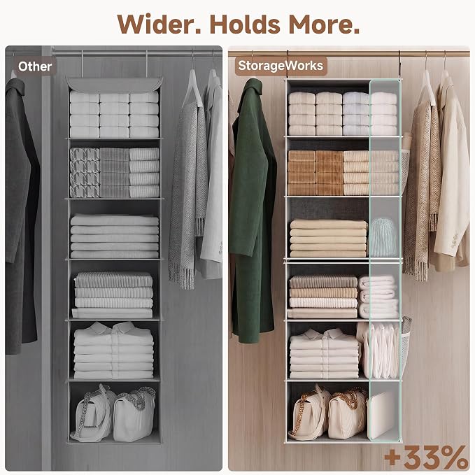 StorageWorks 6-Shelf Jumbo Closet Organizers, Two 3-Shelf Separable Hanging - Image 9