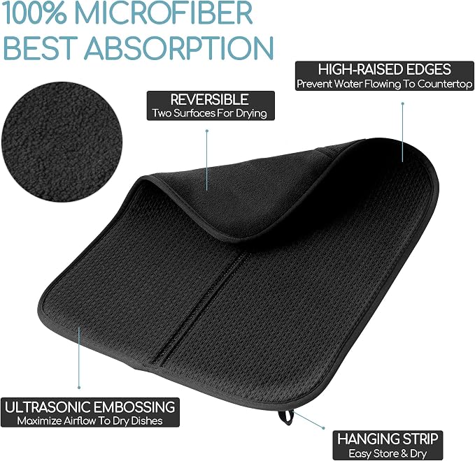 FRESHMINT Dish Drying Mats 2 Pack, Ultra Absorbent, Microfiber, Washable & - Image 2
