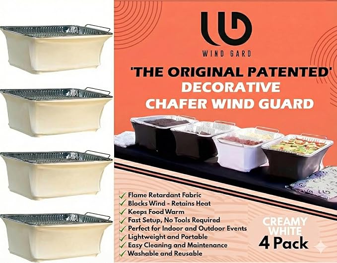 Chafer Wind Guard - 4 Pack Decorative Chafing Dish Wind Guard - Flame Retardant Sterno Rack Covers - Buffet Food Warmer Chafer Covers for Parties - Catering Supplies Buffet Display - Creamy White