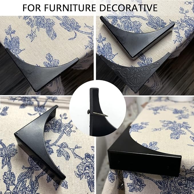 Pack of 4 Antique Zinc Alloy Box Corner Protector Edge Safety Guard Cabinet Furniture Corner Bumpers (No Printing Black)