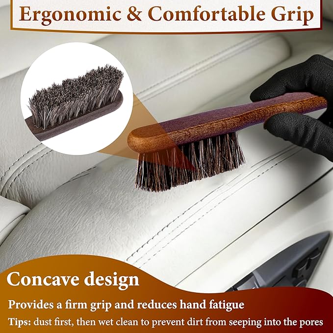 5 PCS Leather Brush Car Detailing, Horse Hair Brush, Car Cleaning Supplies - Image 3