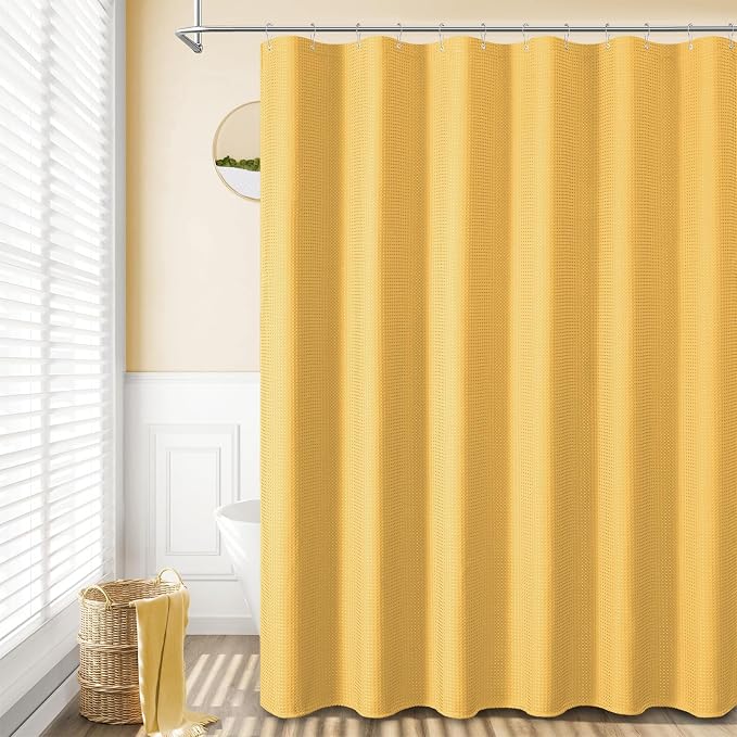 Dynamene Extra Long Waffle Shower Curtain 256 GSM Fabric 72x96 Gold - Image 6