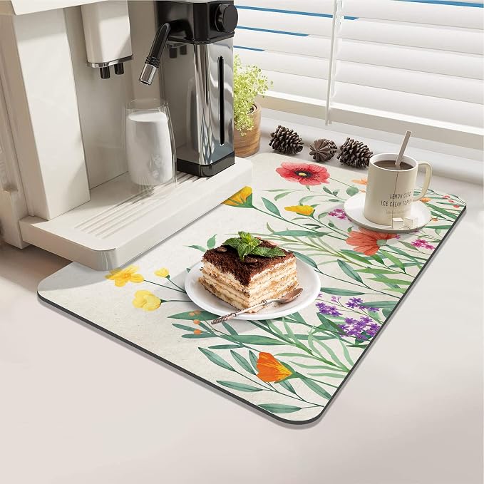 LOKHOM 12"x20" Dish Drying Mat，Colorful Floral Coffee Mat | Ultra Absorbent - Image 3