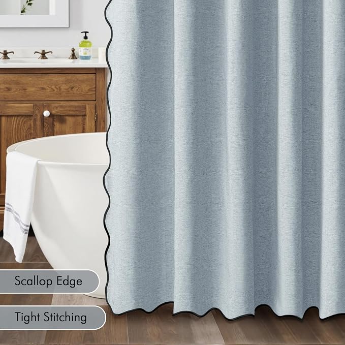 MIULEE Light Blue Scalloped Linen Shower Curtain 72x72 Inches - Image 5