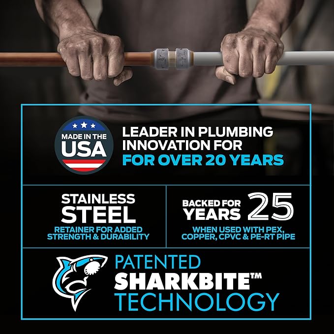 SharkBite Max 1/2 Inch Coupling, Push to Connect Brass Plumbing Fitting, PEX Pipe, Copper, CPVC, PE-RT, HDPE, UR008A