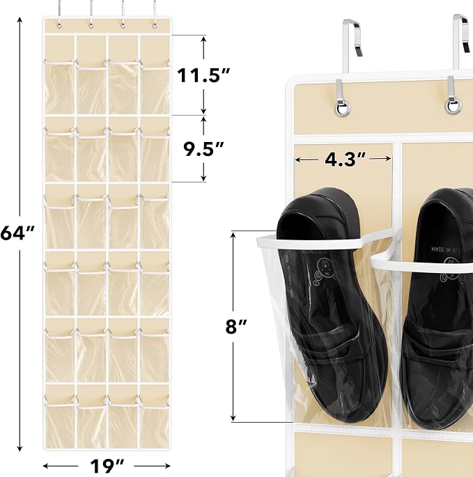 Simple Houseware 24 Pockets Clear Over the Door Shoe Organizer, 4 Durable Metal - Image 2