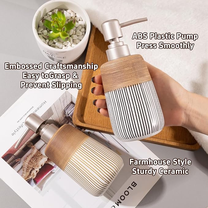2 Pcs Ceramic Soap Dispenser Set, 16 Oz Refillable Liquid Soap Dispensers - Image 4
