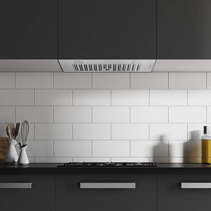 Hauslane Range Hood Insert 30 Inch, Hood Vent for Kitchen | Low Noise Performance, Professional-Grade Baffle Filters, LED Lamps, Stainless Steel Ductless Range Hood, Kitchen Vent Hood 11.25” Deep