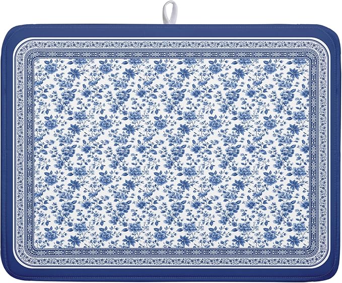 Blue Floral Branches Dish Drying Mat by Kawani