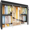 E14C Heavy Duty Closet Organizer System，Freestanding Clothing Racks for Hanging Clothes，Adjustable Garment Rack 70.1" W × 16.6" D × 76.4" H Hold 960 lbs，White Rack with Black Dustproof Cover