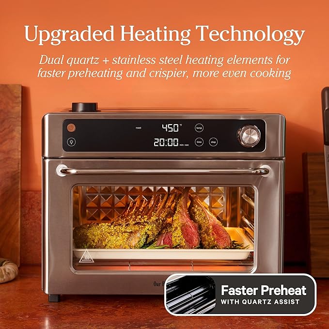 Our Place Wonder Oven Pro | 8-in-1 Digital Air Fryer & Countertop Oven with Basket, Rack, Pan & Tray | 3-Rack, 32 QT - Air Fry, Toast, Roast, Bake, Reheat, Broil, Proof & Dehydrate | Stainless Steel
