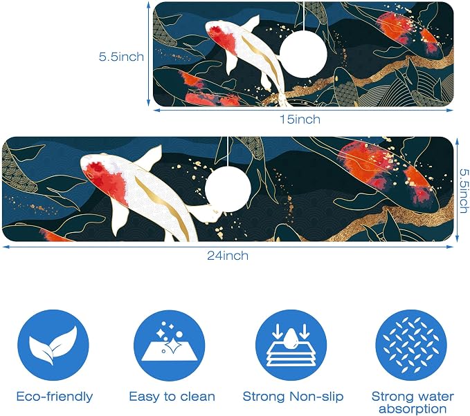 Oriental Japanese Koi Fish Sink Faucet Absorbing Mat Sink Splash Guard Faucet - Image 3