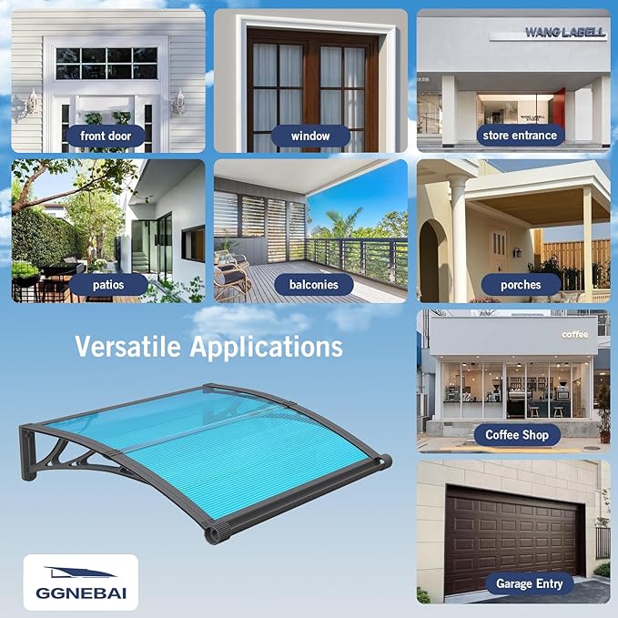 Awning for Door Entrance with Drainage Sink,40x48 Inch Awnings for Doors,Window Canopy Exterior with Plastic Steel Bracket,Polycarbonate Cover,UV,Rain,Snow Protection for House,Porch,Patio,Deck