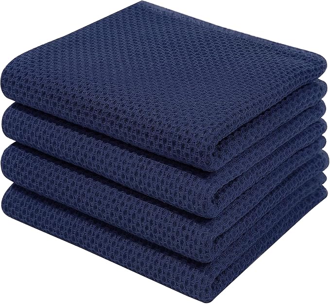 Homaxy 100% Cotton Waffle Weave Kitchen Dish Towels 4-Pack, Dark Navy | 13 x 28 by Homaxy