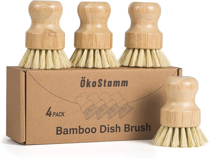 4 Pack Bamboo Dish Brush with Sisal Bristles by %C3%96KOSTAMM