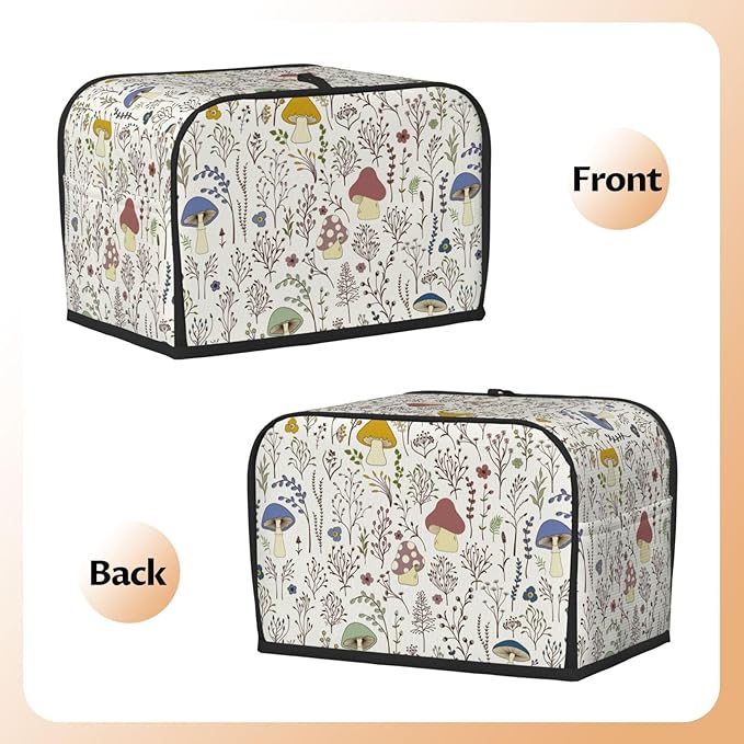 Cute Wild Plants Mushroom 2 Slice Toaster Cover, Waterproof Toaster Dust Cover Bread Maker Protective For Small Kitchen Appliance Dining Room Home Table Decor Gifts