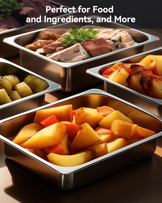 4 Pack Full Size Hotel Pans with Lids, 2.5" Deep Stainless Steel Steam Table Pan with Lid, 22 Gauge Anti Jam Commercial Catering Food Pans for Hotel, Home, Party, Restaurant, Buffet