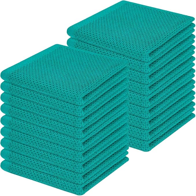 Homaxy 100% Cotton Waffle Weave Kitchen Dish Cloths 18-Pack, Teal | 12 x 12 by Homaxy