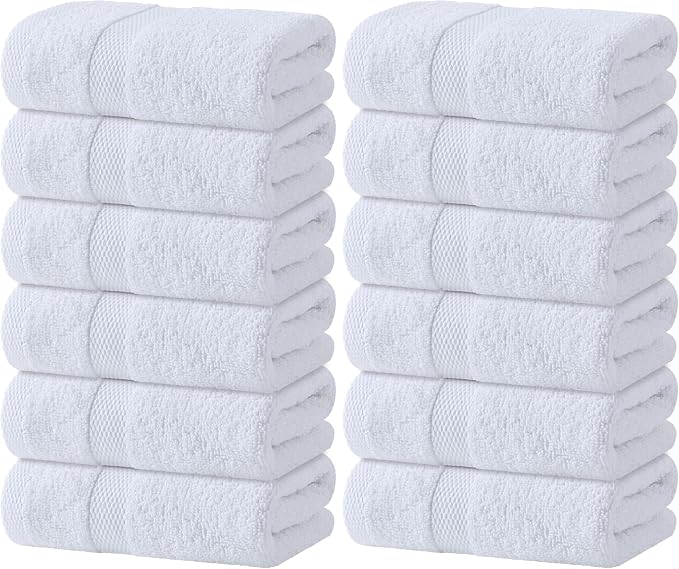 White Hand Towels Set for Bathroom, 12 Pack by WhiteClassic