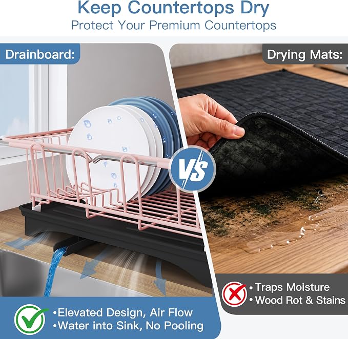 JASIWAY Pink Dish Drying Rack in Sink - Image 4