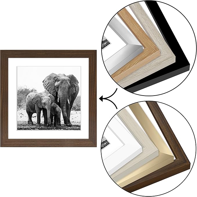 Americanflat 11x11 Picture Frame with Shatter-Resistant Glass - Use as 8x8 Frame with Mat or Display 11x11 Photo Without Mat - Signature Collection - Square Frames for Wall Display - Walnut