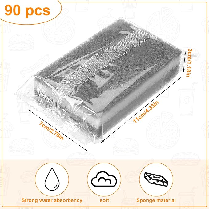90 Pack Individually Wrapped Sponges Uncompressed | Kitchen Dishwashing Non - Image 2