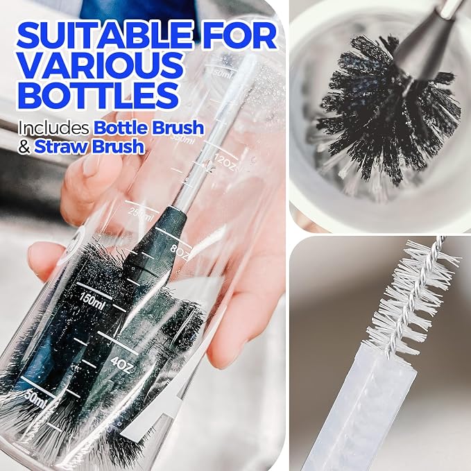 Holikme 5 Pack Bottle Brush 14" Stainless Steel Straw Cleaner Brush, 3 Straw - Image 3