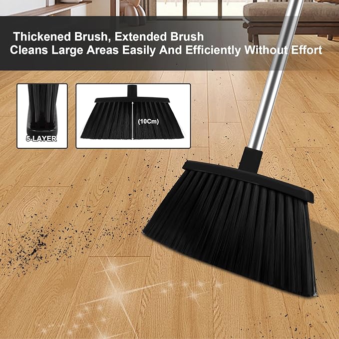 Black Broom and Dustpan Combo Set, Built-in Comb Dustpan, Space-Saving Storage - Image 8