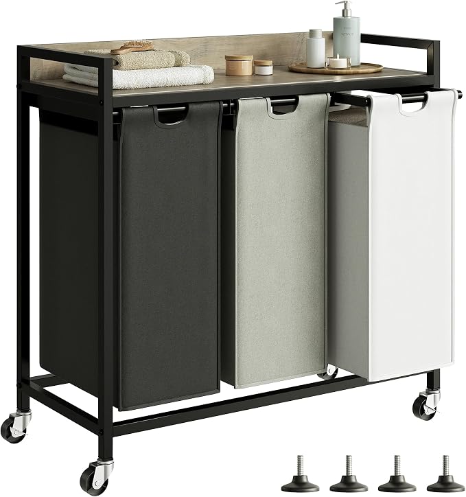 Herture Laundry Hampers with Shelf, Laundry Basket 3 Section, 3 x 15.87 Gal by Herture