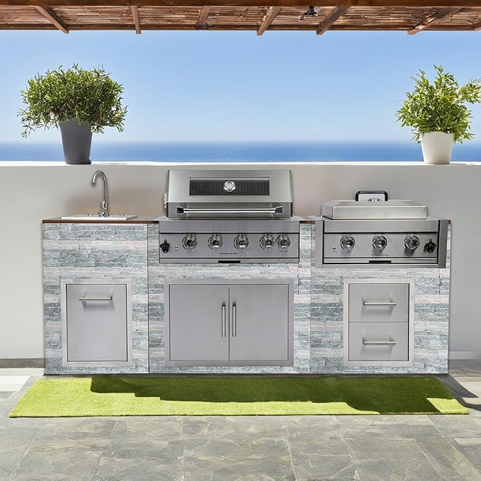 Outdoor Kitchen Kit, Built-in 32 inch LPG Gas Grill 60000 BTU Stainless Steel Four burners Grills,DIY Combo Outdoor Kitchen Island, 12 in 1 BBQ Tool Set Best of Backyard Gourmet Package Deal