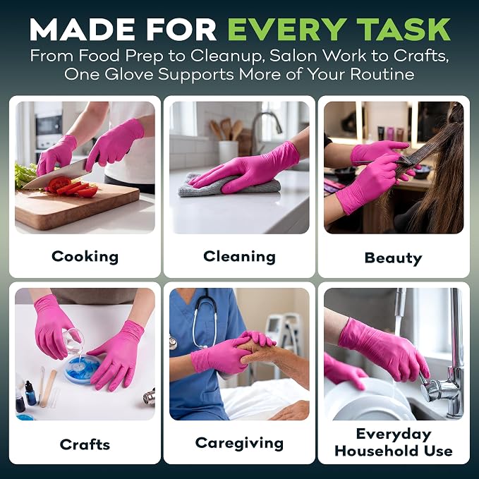 FifthPulse Fuchsia Hot Pink Nitrile Disposable Gloves -3 Mil Medical Exam - Image 6