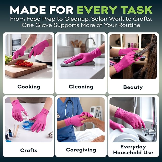 FifthPulse Fuchsia Hot Pink Nitrile Disposable Gloves -3 Mil Medical Exam - Image 7