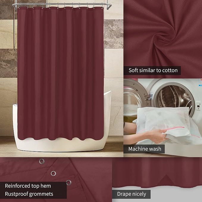 ALYVIA SPRING Waterproof Fabric Shower Curtain or Liner Burgundy Red - Image 3