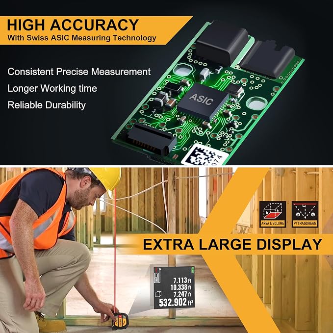 PREXISO 2-in-1 Laser Tape Measure 135Ft Rechargeable Laser Measurement Tool - Image 3