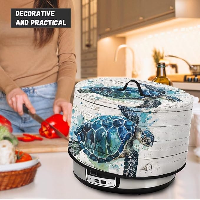 Watercolor Sea Turtle Print Slow Cooker Cover with Side Pocket and Handle Washable Air Fryer Cover for Dust Protection and Easy to Clean Fit 6/7/8 Quart Electric Slow Cover